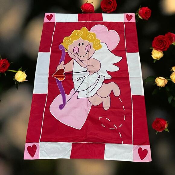 Vintage Valentines Day Cupid Heart Arrow Love Outdoor Garden Flag 28"W x 44"L - Picture 6 of 12